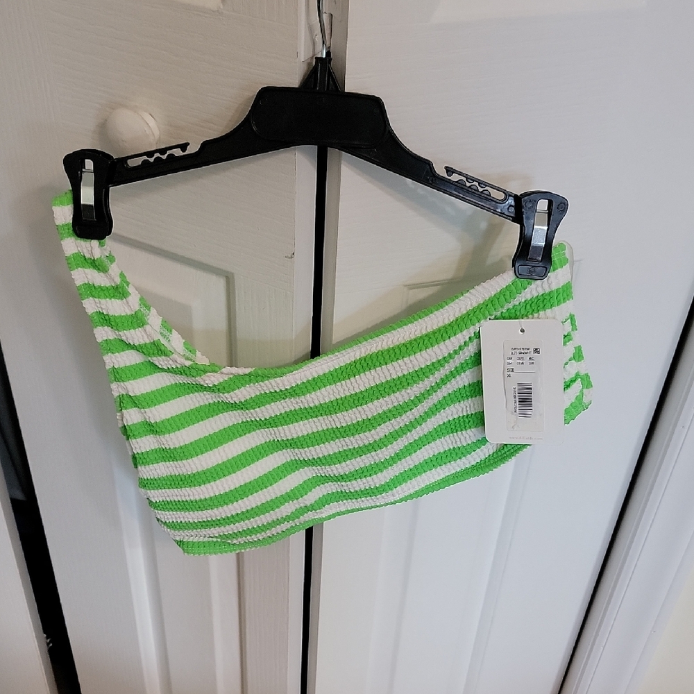 Green and White Striped One-Shoulder Top